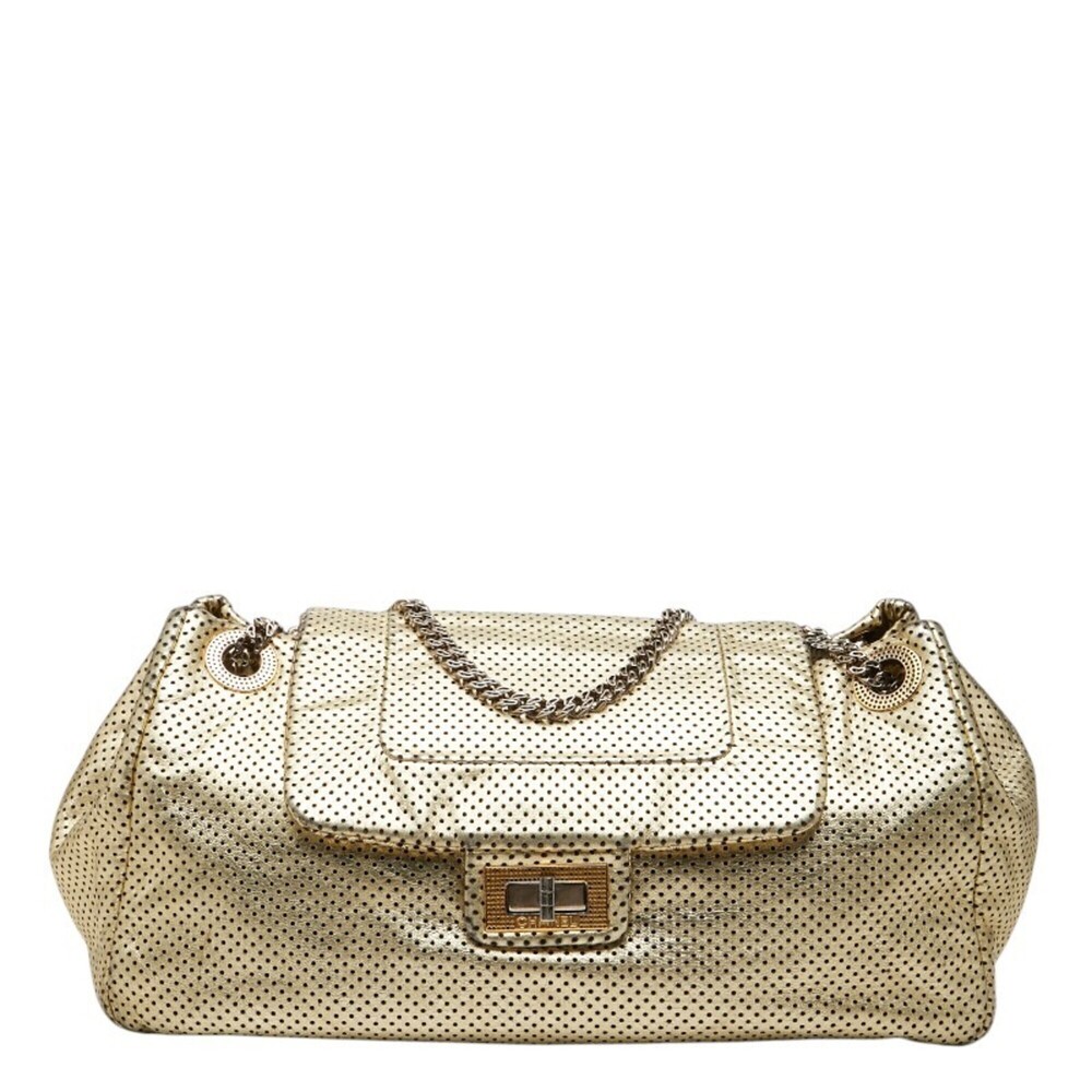 Chanel 2.55 Accordion Chain Shoulder Bag, Perforated Gold Leather, Women's CH...
